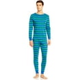 thumbnail image 1 of Leveret Mens Two Piece Cotton Pajamas Blue & Green Stripes S, 1 of 2