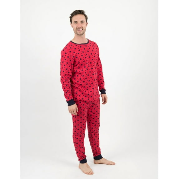 Leveret Mens Two Piece Cotton Pajamas Navy Hearts M