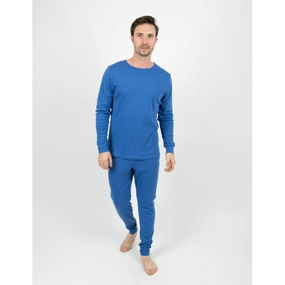 Leveret Mens Two Piece Cotton Pajamas Solid Blue XL
