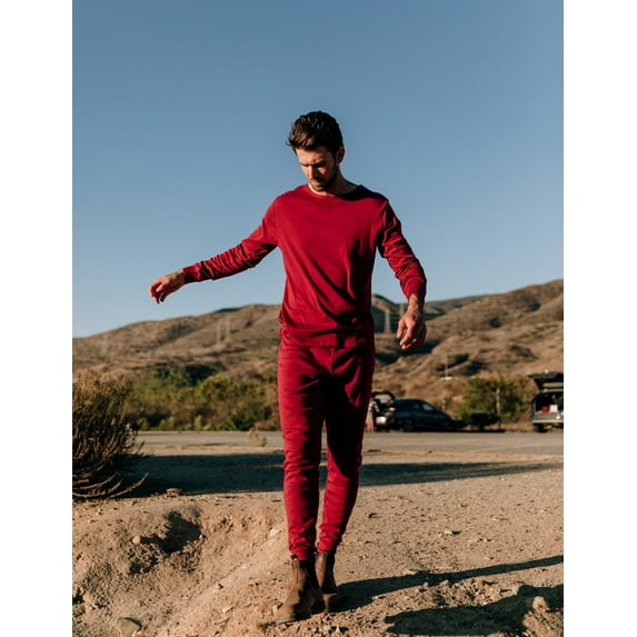 Leveret Mens Two Piece Cotton Pajamas Solid Maroon M