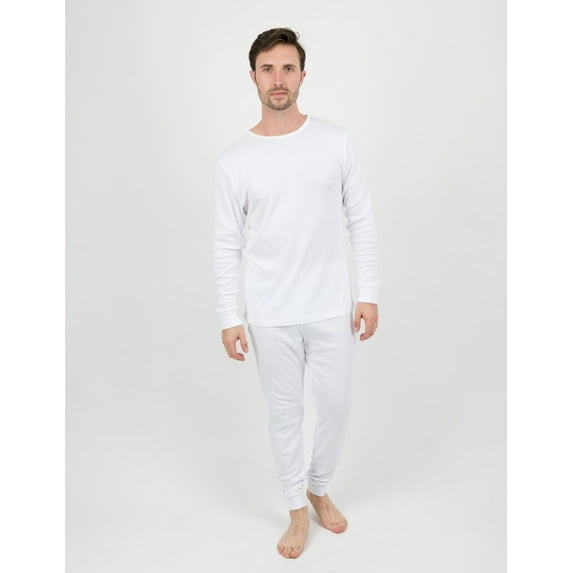 Leveret Mens Two Piece Cotton Pajamas Solid White S