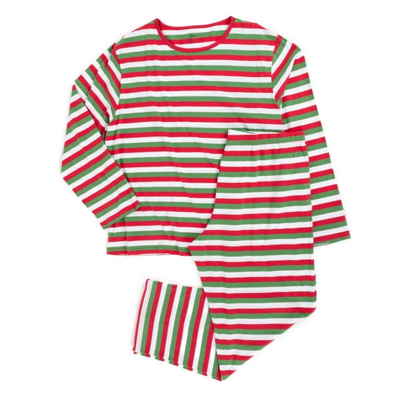 Leveret Mens Two Piece Cotton Pajamas Striped Red White & Green Plus Size 5XL