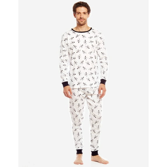 Leveret Mens Two Piece Cotton Pajamas White Skeleton L
