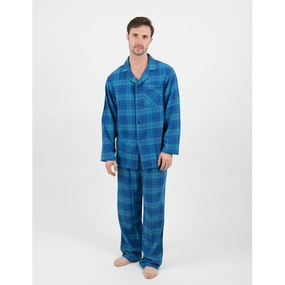 Leveret Mens Two Piece Flannel Pajamas Blue & Navy Plaid L