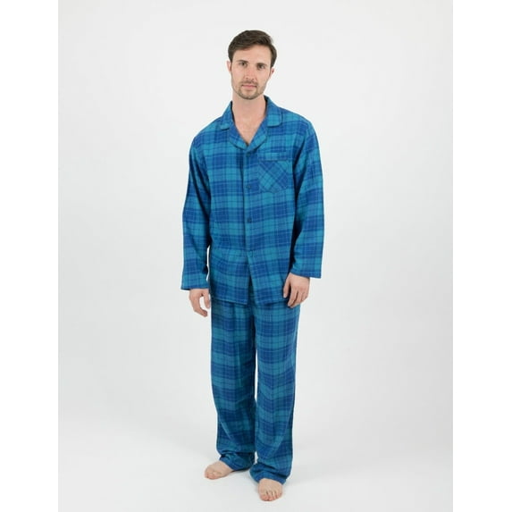 Leveret Mens Two Piece Flannel Pajamas Blue & Navy Plaid XXL