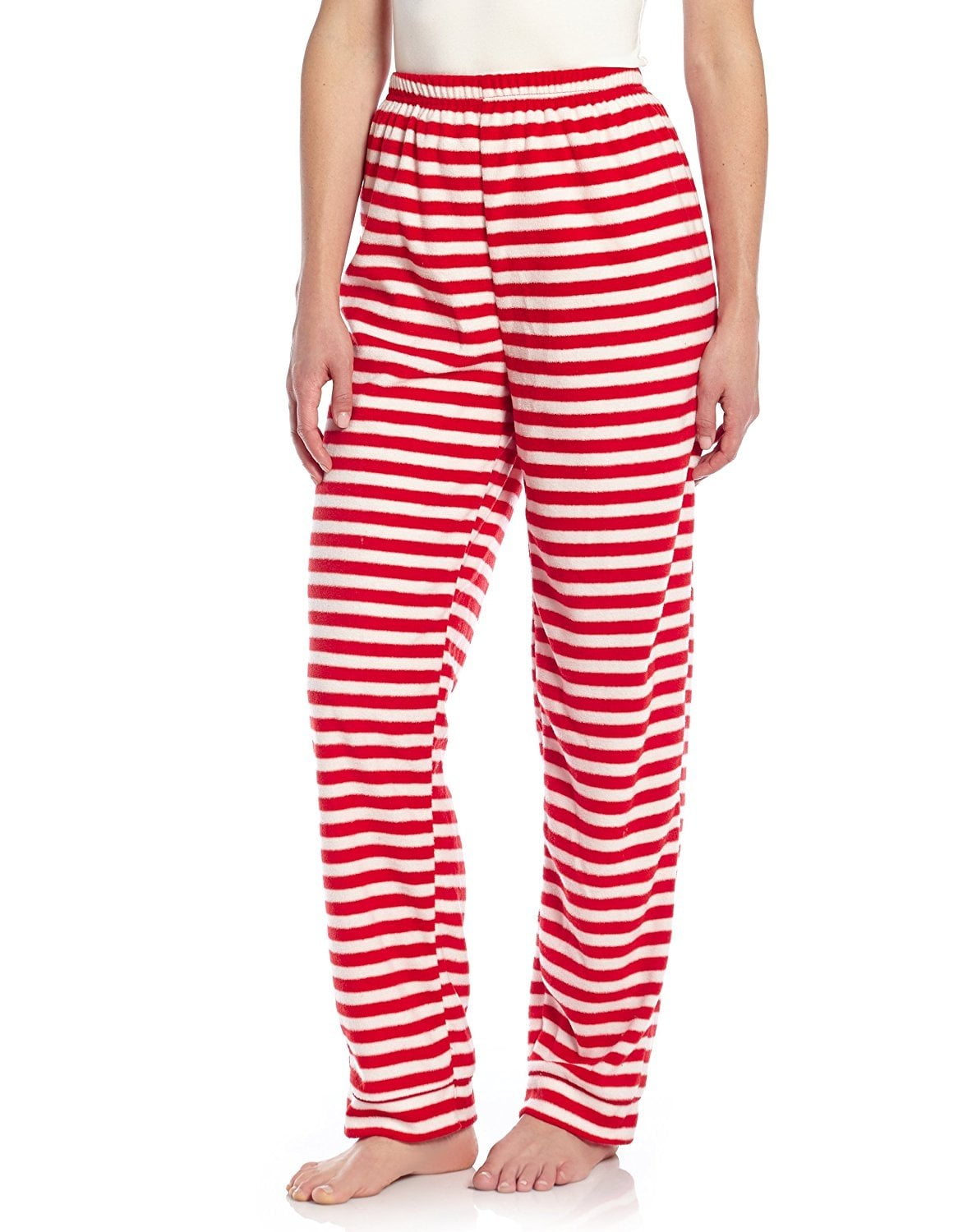 Leveret Women Fleece Sleep Pants Red White Striped Medium