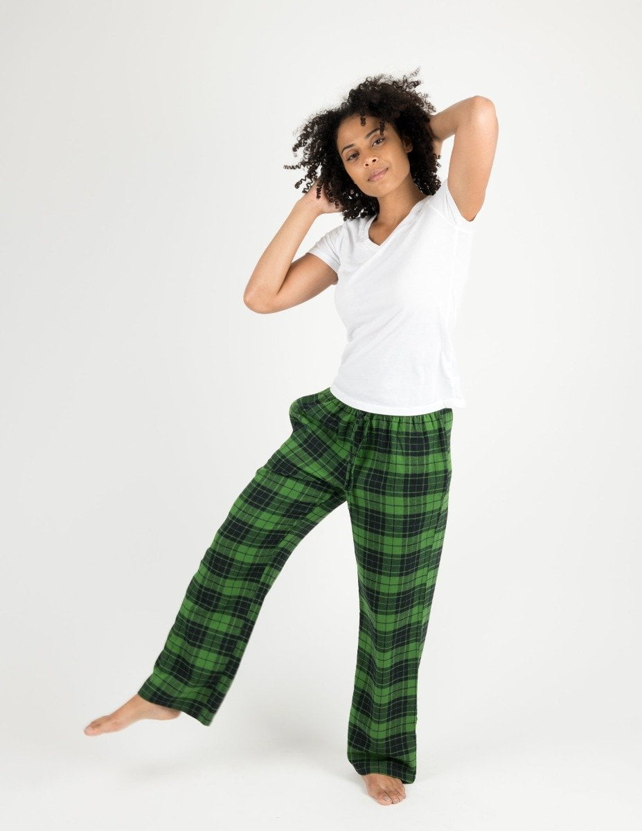 Leveret Womens Flannel Pants Black & Green Plaid Large 