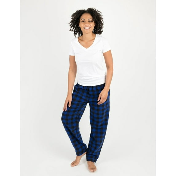 Leveret Womens Fleece Pants Black & Navy Plaid Large