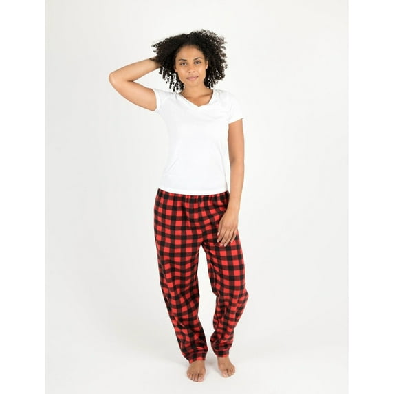 Leveret Womens Fleece Pants Black & Red Plaid Small