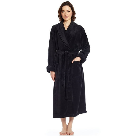 Leveret Womens Fleece Robe Black L/XL