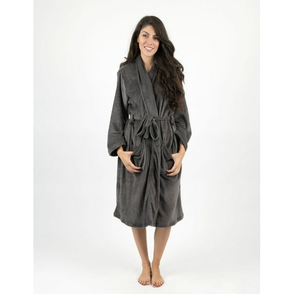Leveret Womens Fleece Robe Grey S/M