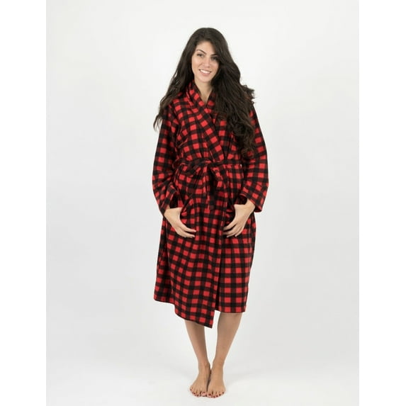 Leveret Womens Fleece Robe Red & Black Plaid L/XL