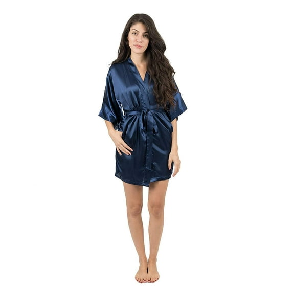 Leveret Womens Robe Christmas Satin Robe Navy Size Large