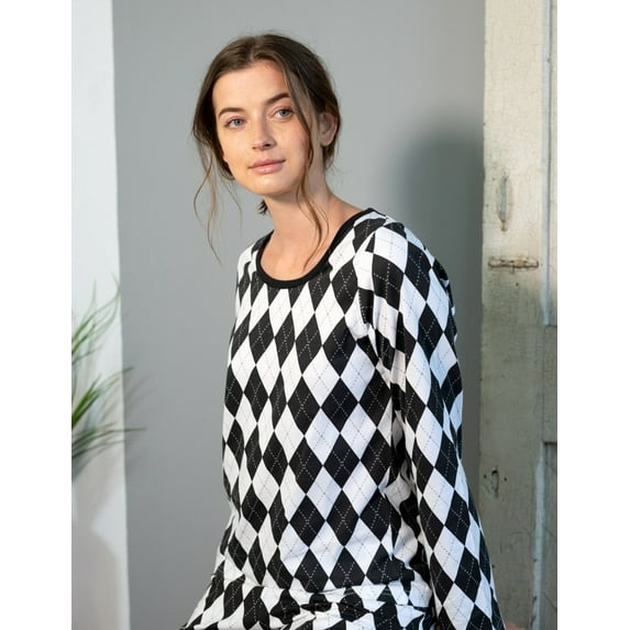 Leveret Womens Two Piece Cotton Pajamas Argile Black & White S