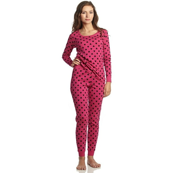 Leveret Womens Two Piece Cotton Pajamas Black Hearts L