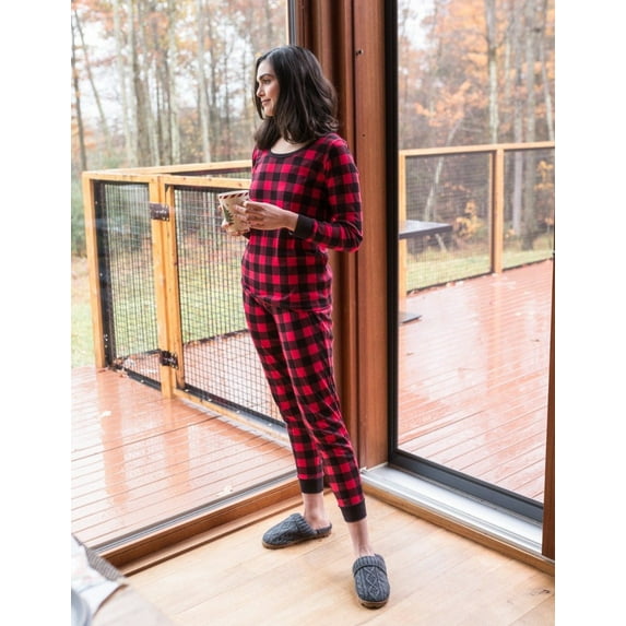Leveret Womens Two Piece Cotton Pajamas Black & Red Plaid XL