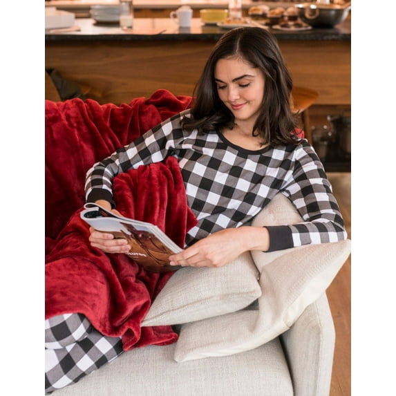 Leveret Womens Two Piece Cotton Pajamas Black & White Plaid L