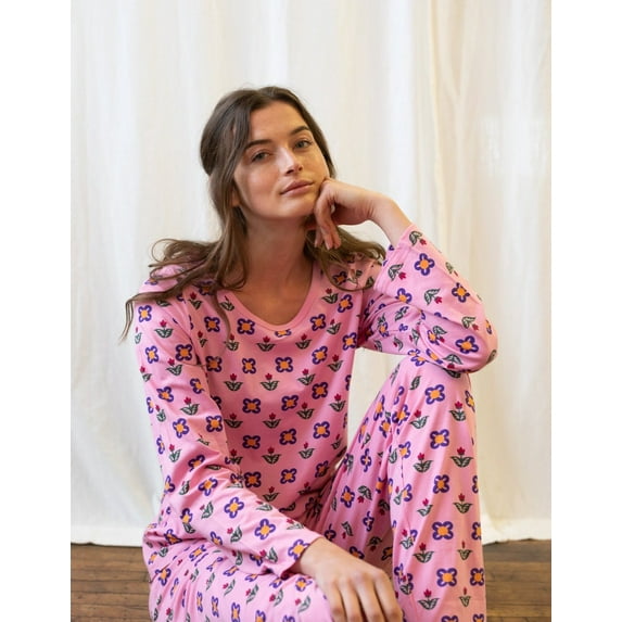 Leveret Womens Two Piece Cotton Pajamas Flower Pot M