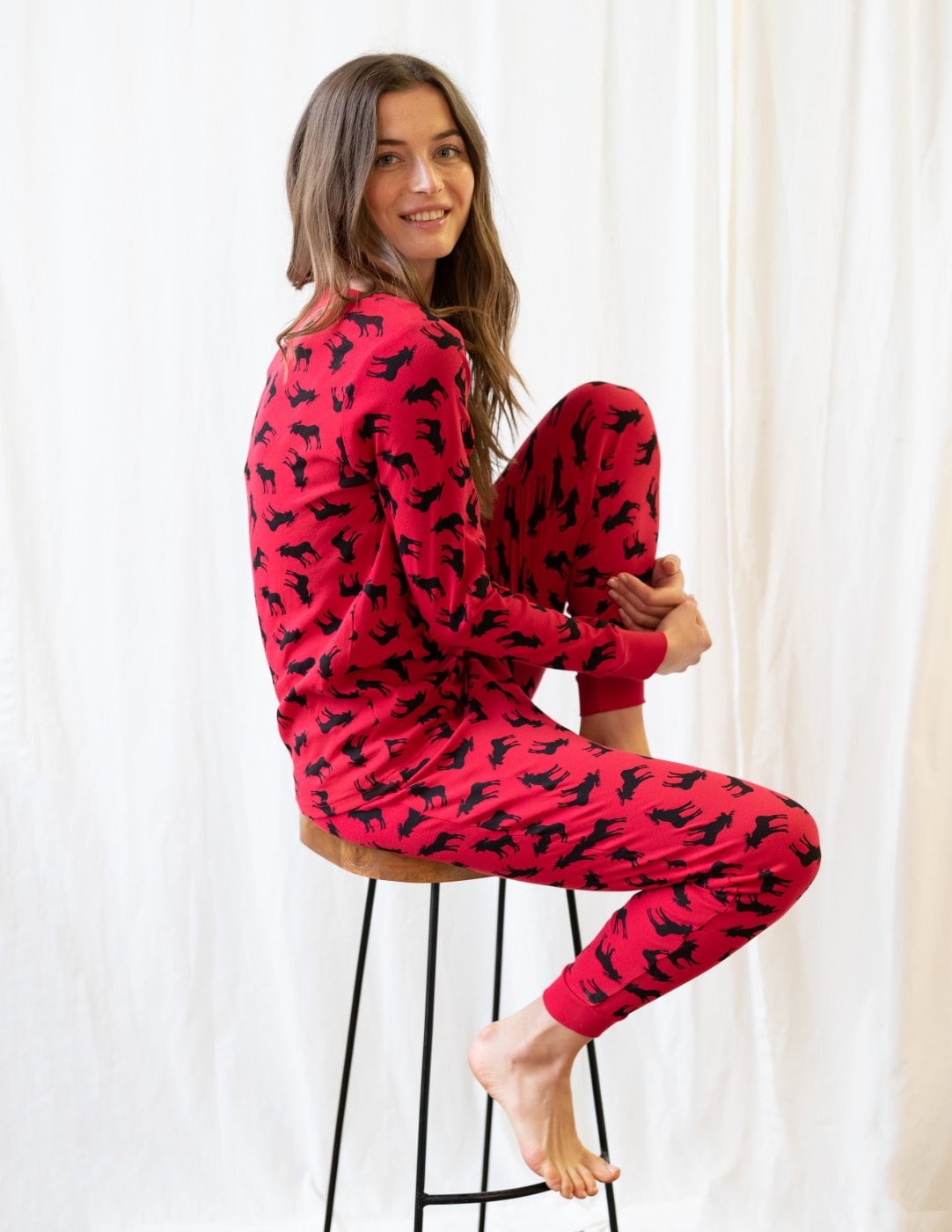 Leveret Womens Two Piece Cotton Pajamas Moose M
