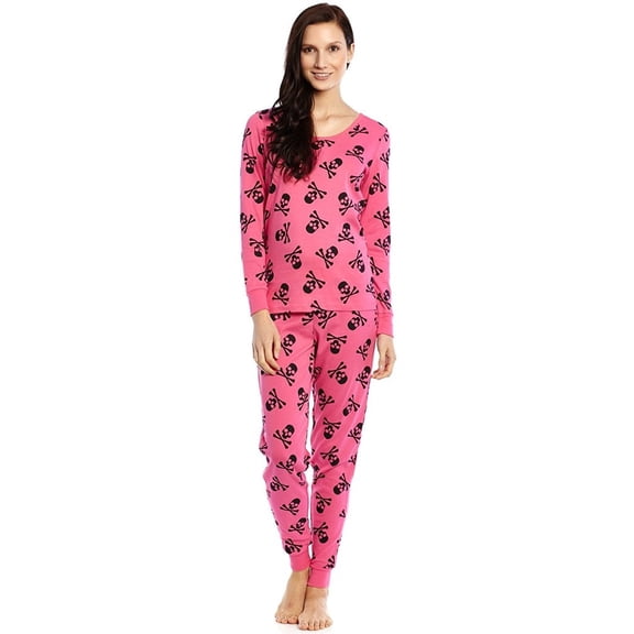 Leveret Womens Two Piece Cotton Pajamas Pink Skulls XL