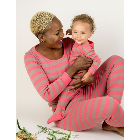Leveret Womens Two Piece Cotton Pajamas Rose & Antler Stripes XL