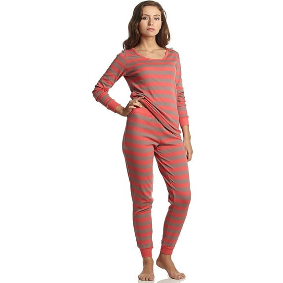Leveret Womens Two Piece Cotton Pajamas Rose & Antler Stripes XS