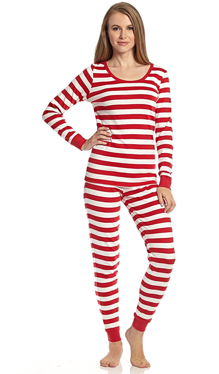 Leveret Womens Two Piece Cotton Pajamas Striped Red and White M