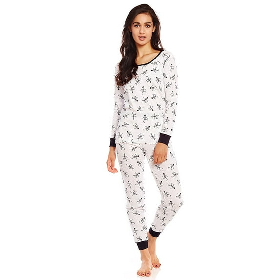 Leveret Womens Two Piece Cotton Pajamas White Skeleton XL