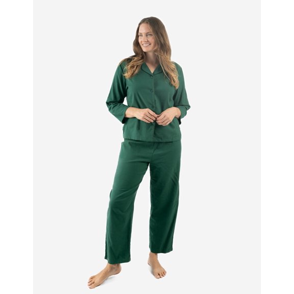 Leveret Womens Two Piece Flannel Pajamas Green S