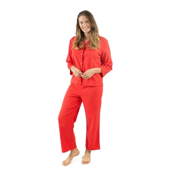 Leveret Womens Two Piece Flannel Pajamas Red XL