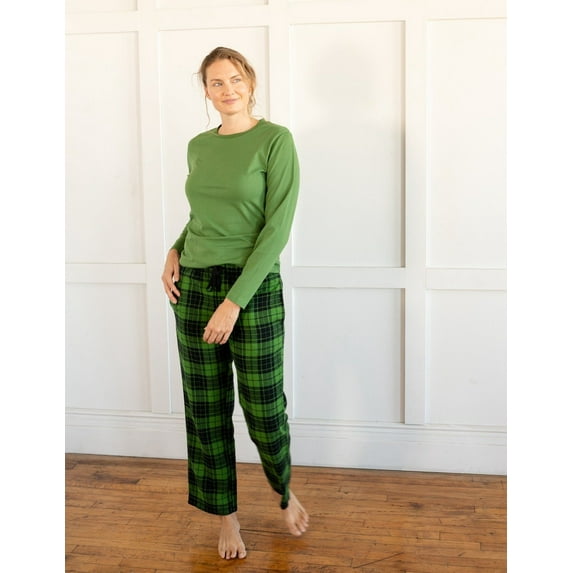 Leveret Womens Two Piece Poly Top Flannel Pants Green Plaid X-Large
