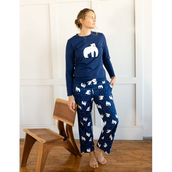 Leveret Womens Two Piece Poly Top Flannel Pants Polar Bear Large