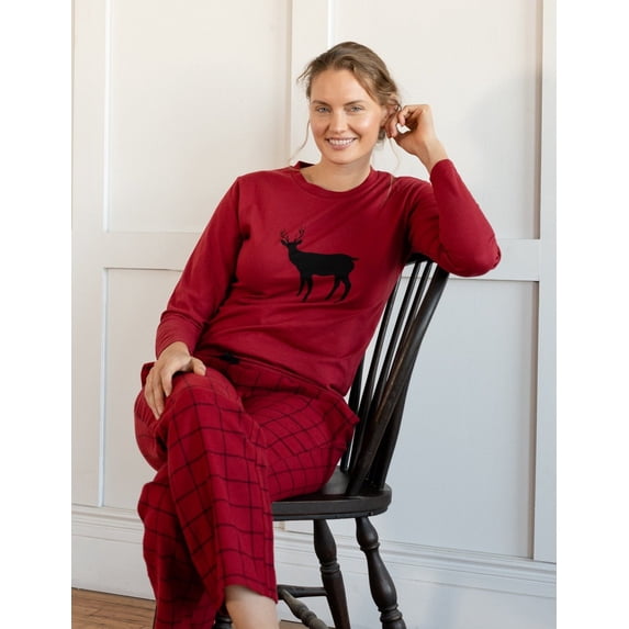 Leveret Womens Two Piece Poly Top Flannel Pants Reindeer Medium