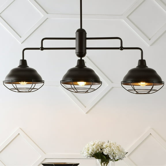 JONATHAN Y Levi 40.5" 3-Light Industrial Farmhouse Iron Linear LED Pendant, Oil Rubbed Bronze