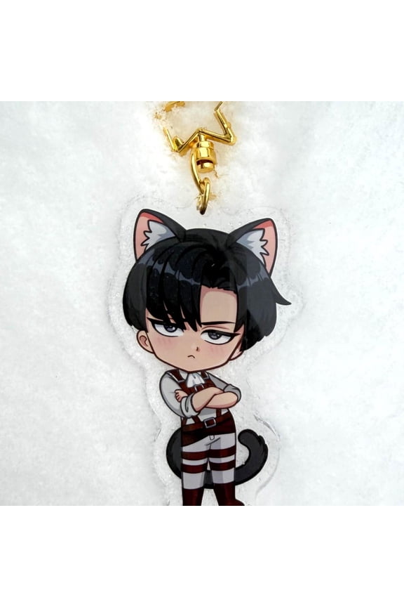 Levi Ackerman Grumpy Cat Double Sided Acrylic Keychain AOT Attack on Titan Art (1 keychain)