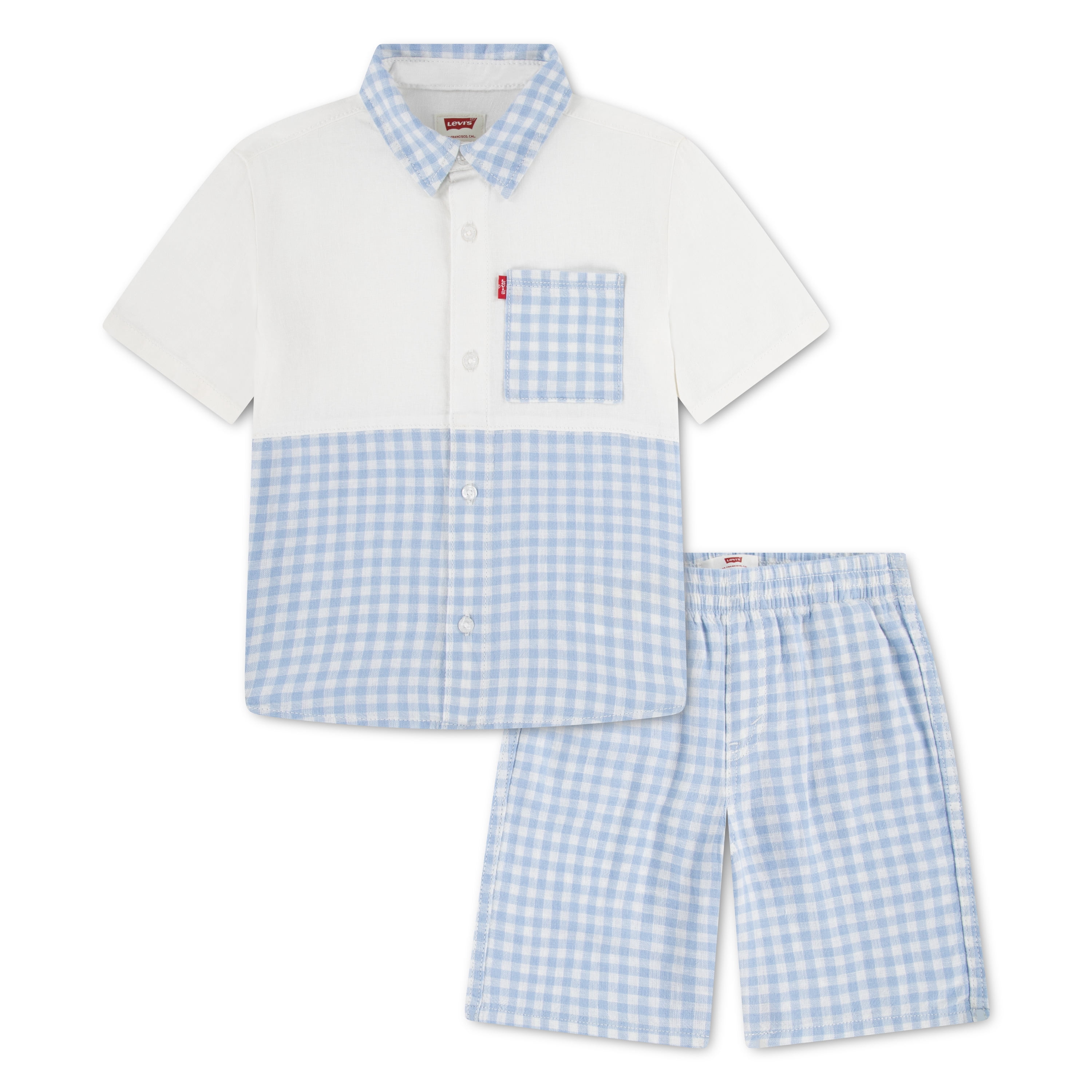 Levi Boys Gingham Woven Top & Short Set, Size 4-7