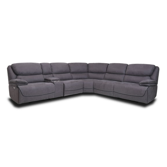 Levi Collection 6 Piece Transitional Fabric Upholstered Power Curved Living Room Reclining Sectional, Gray