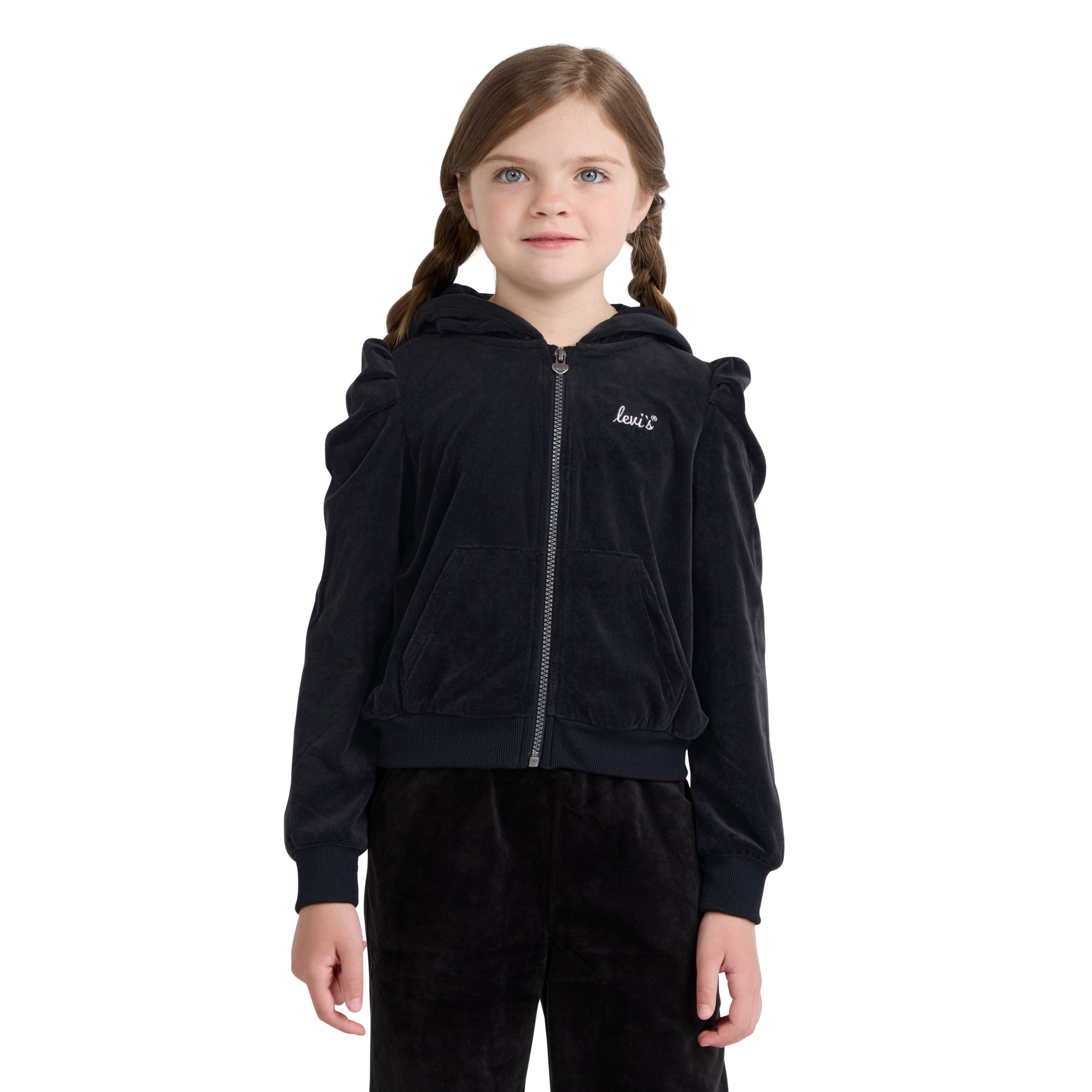 Levi Girls Full Zip Velour Hoodie, Size 4-6X