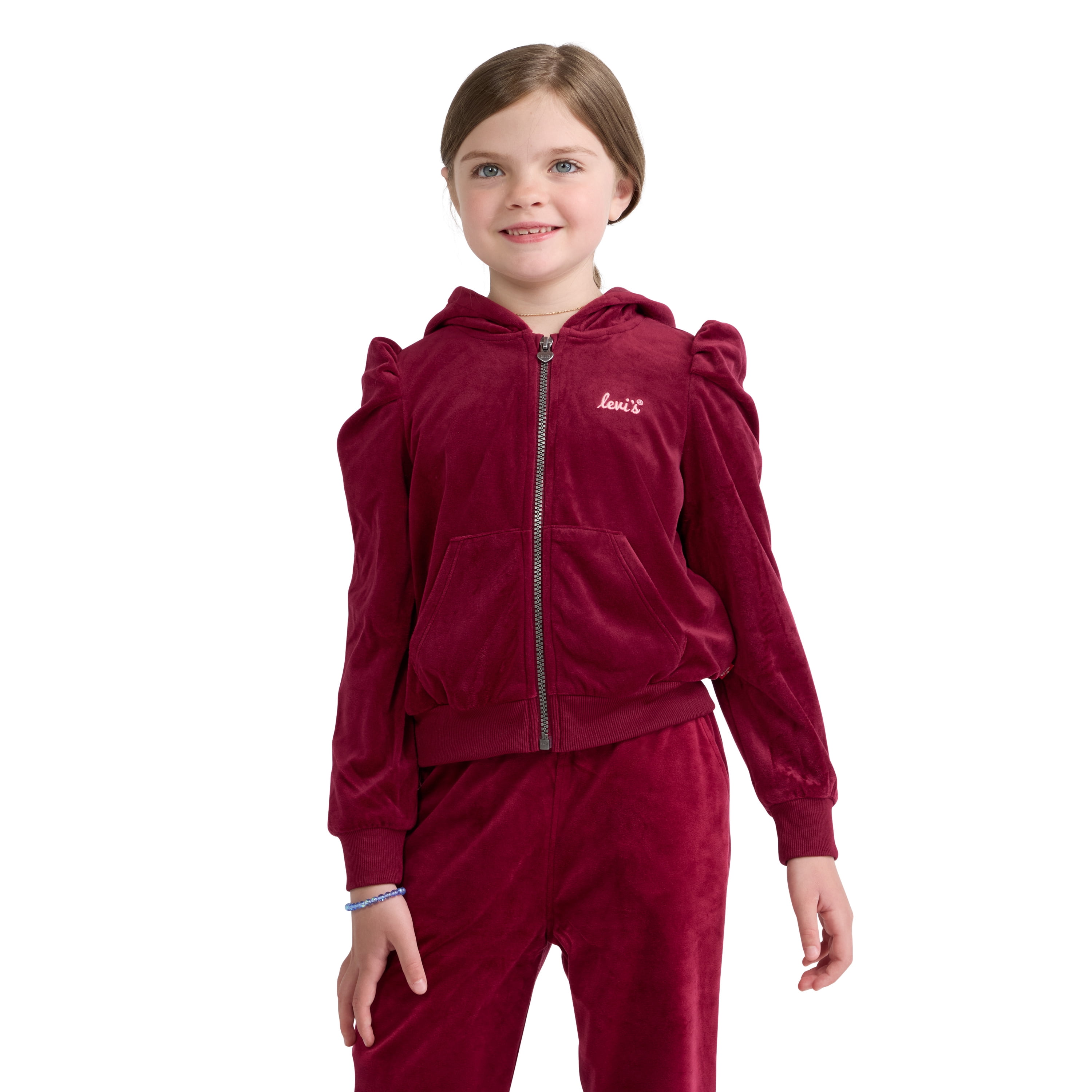 Levi Girls Full Zip Velour Hoodie, Size 4-6X