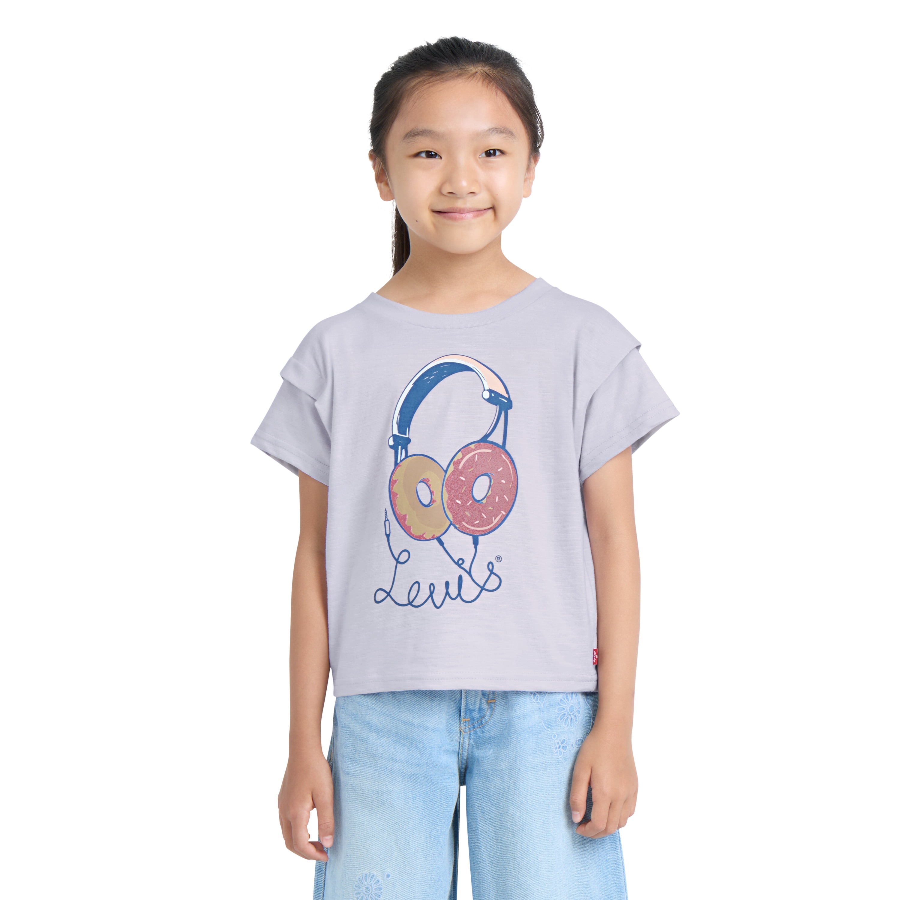 Levi Girls Graphic Double Sleeve Short Sleeve Knit Top, Sizes 4-16