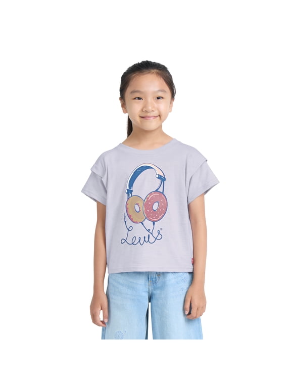 Levi Girls Graphic Double Sleeve Short Sleeve Knit Top, Sizes 4-16