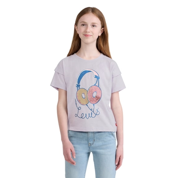 Levi Girls Graphic Double Sleeve Short Sleeve Knit Top, Sizes 4-16