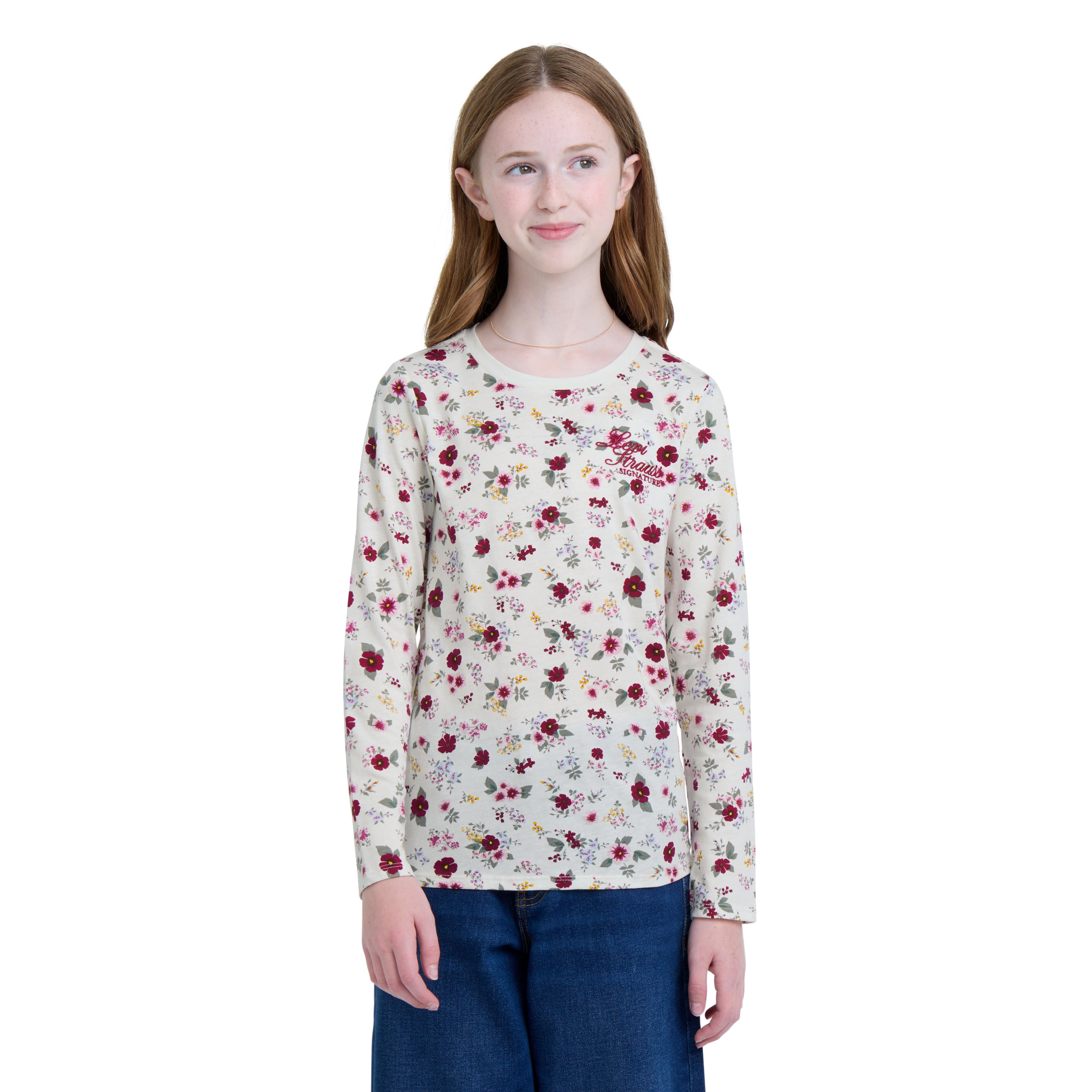 Levi Signature Girls Long Sleeve Graphic Knit Top, Sizes 4-16