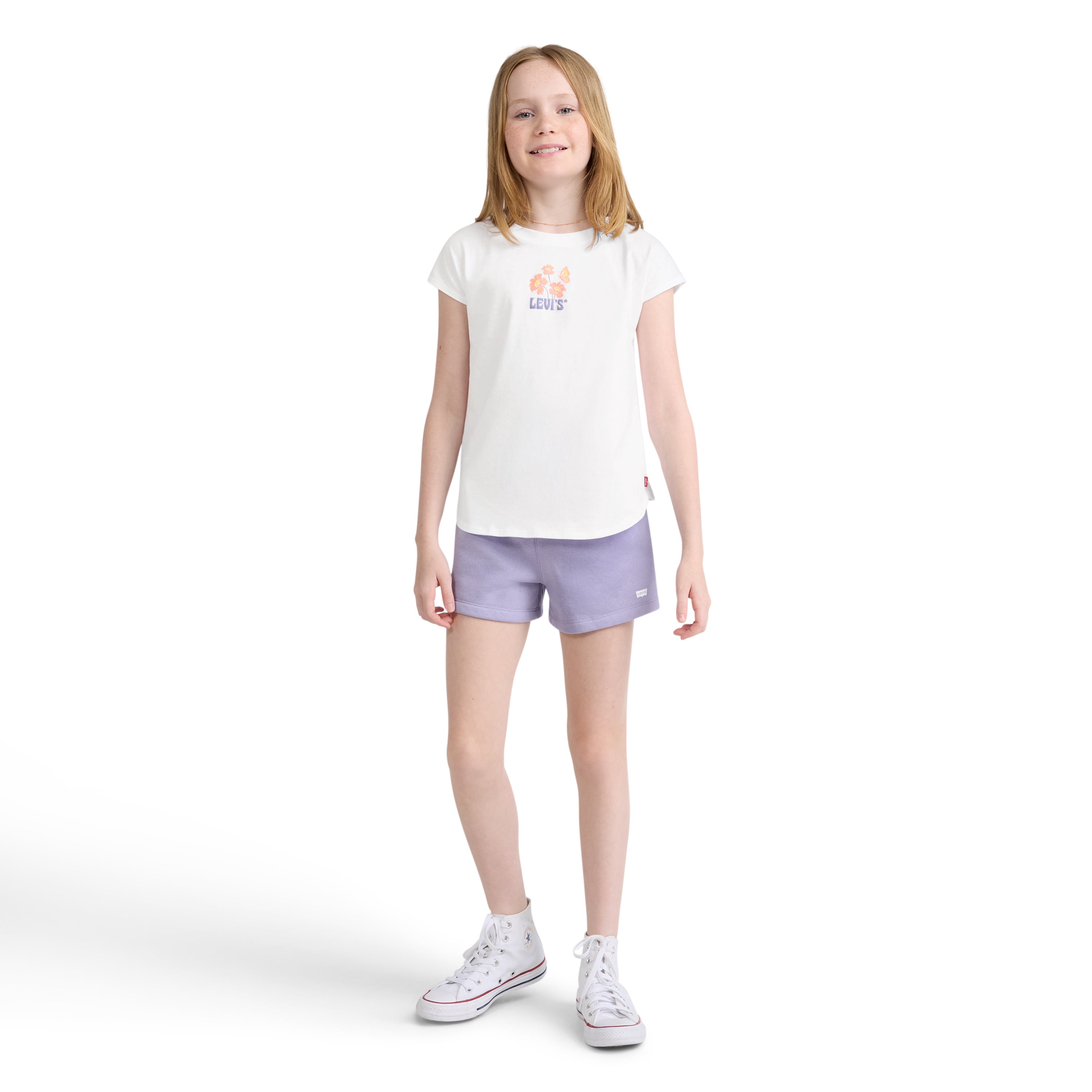 Levi Girls Raglan Short Sleeve Tee and Knit Short Set, Size 7-16