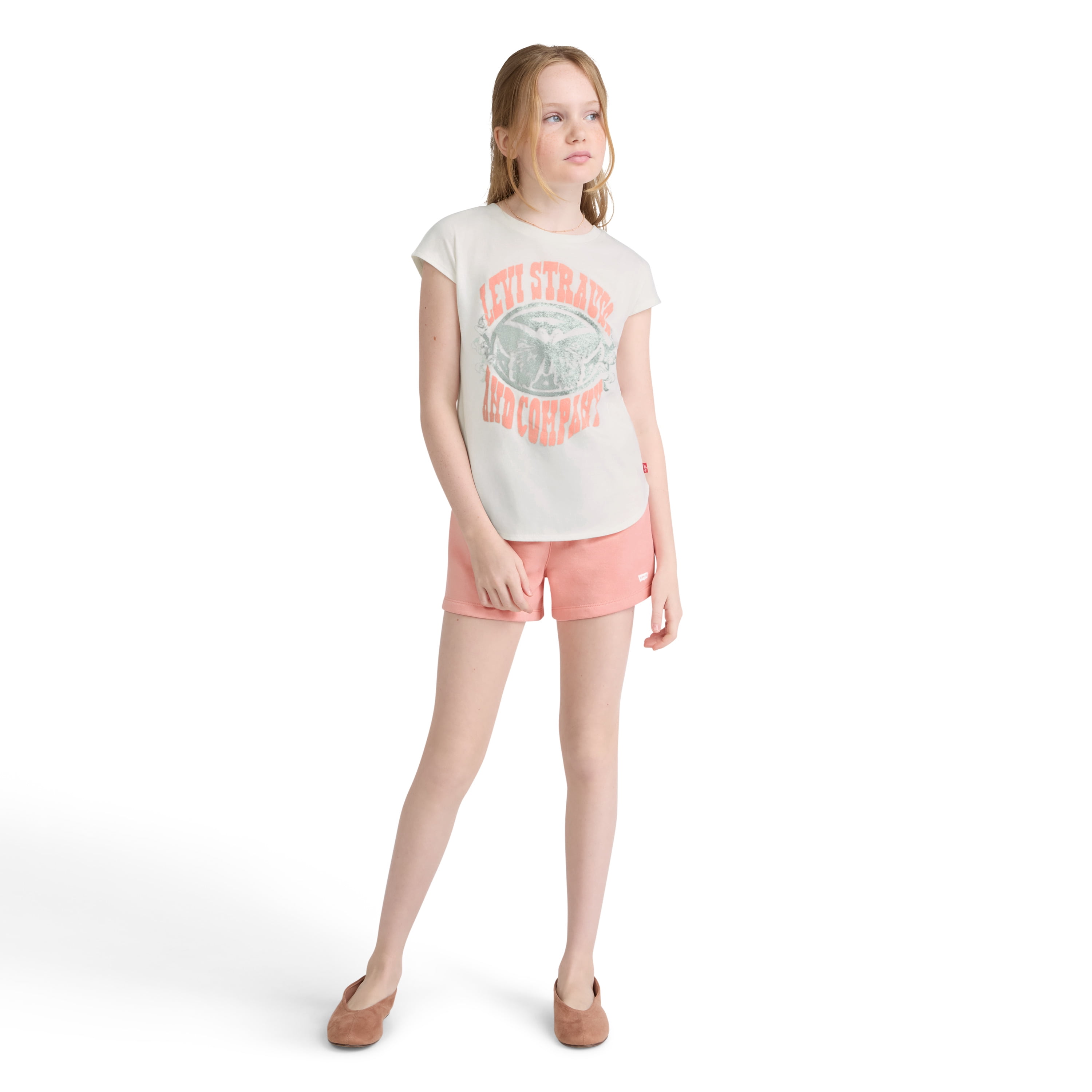 Levi Girls Short Sleeve Butterfly Tee and Short Set, Size 7-16