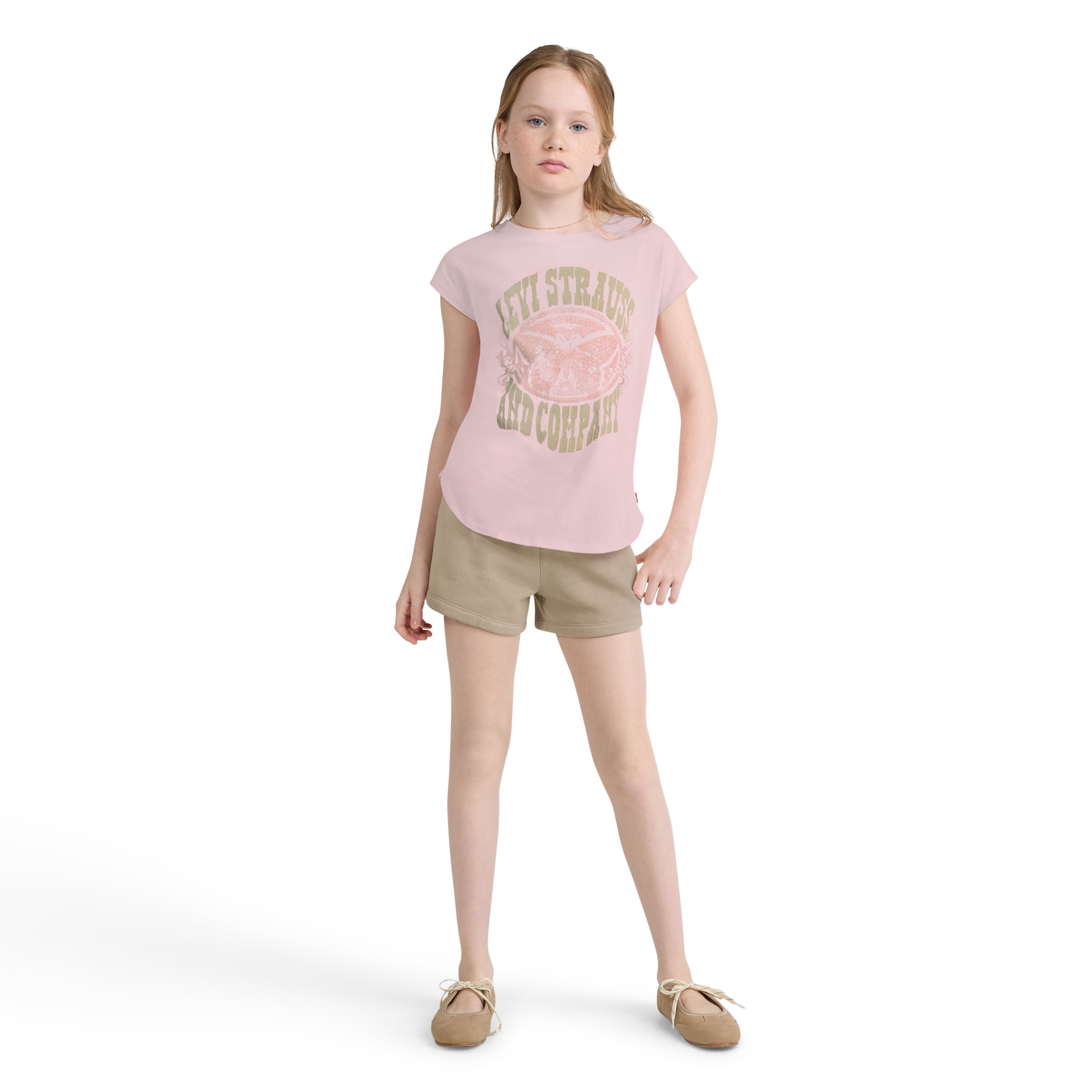 Levi Girls Short Sleeve Butterfly Tee and Short Set, Size 7-16