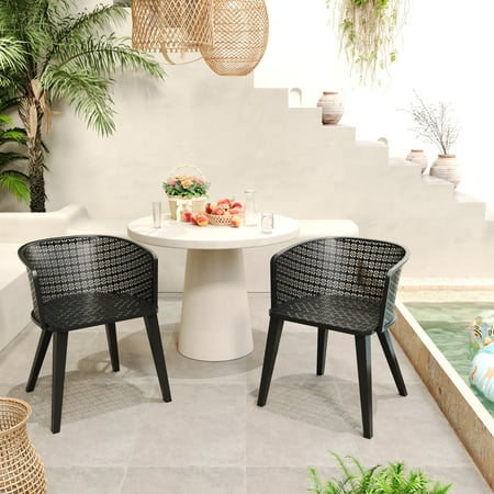Levi Modern Outdoor Patio Iron Dining Chairs, Rust-Resistant Frame, Black, Set of 2
