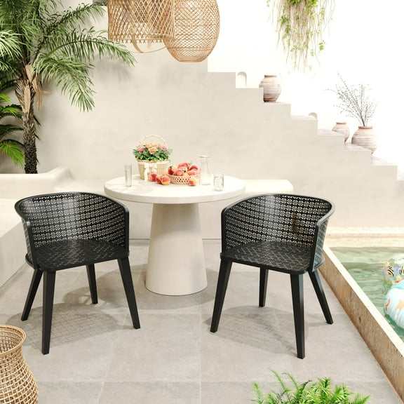 Levi Modern Outdoor Patio Iron Dining Chairs, Rust-Resistant Frame, Black, Set of 2