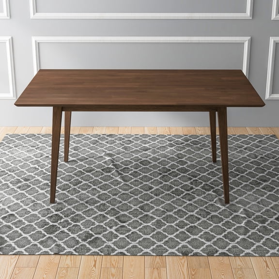 Levi Modern Style Solid Wood Rectangular Dining Table for 4-6 People, Brown Finish, 63L x 29.5W x 29.5H, Mid-Century Dining Kitchen Table for Small Spaces