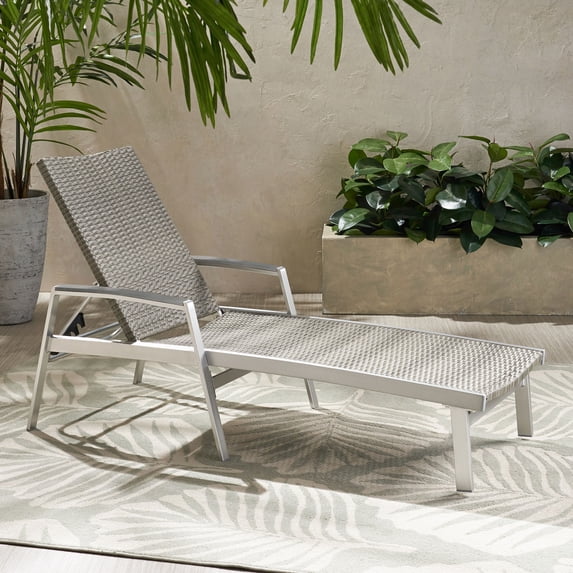 Levi Outdoor Wicker and Aluminum Chaise Lounge, Gray